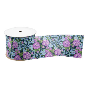Blumenmuster-Blume in Vollblut Blau Lila Satinband