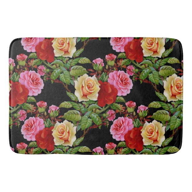 Blumenmuster-Blume Rose Rosa Rosa Gelb Grün Badematte (Vorderseite)