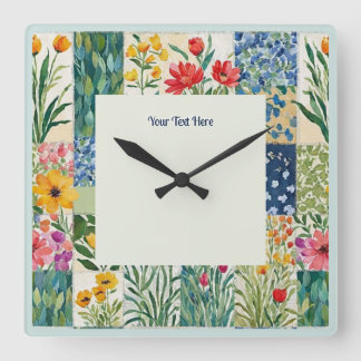 Blumenmuster Botanischer Garten Blume Hübsch Quadratische Wanduhr