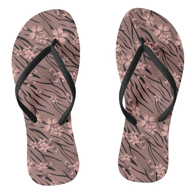 Blumenmuster, braun, Tigermuster Flip Flops (Fußbett)