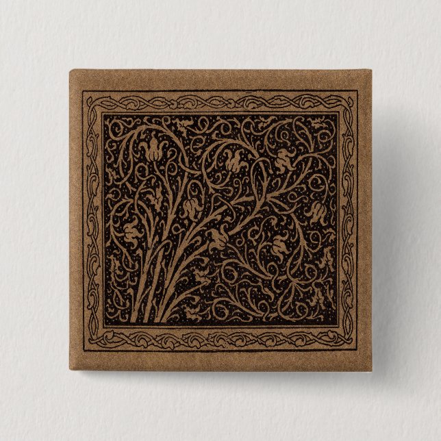 Blumenmuster, braune und schwarze, wirbelnde Reben Button (Vorderseite)