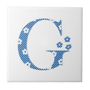 Blumenmuster Buchstabe G (blau & Punkte) Fliese