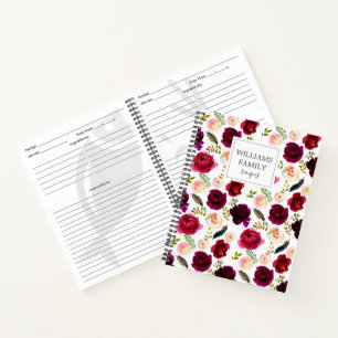 Blumenmuster Burgundy Custom Family Rezept Notizbuch