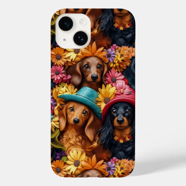Blumenmuster - Dackel Nahtloses Muster - Hundefreu Case-Mate iPhone Hülle (Rückseite)