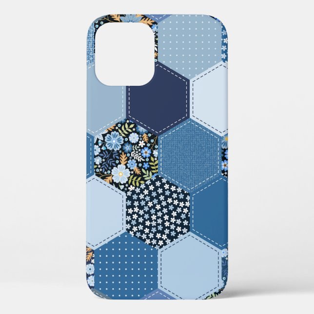 Blumenmuster, Denim Patchwork: blaues Muster. Case-Mate iPhone Hülle (Rückseite)