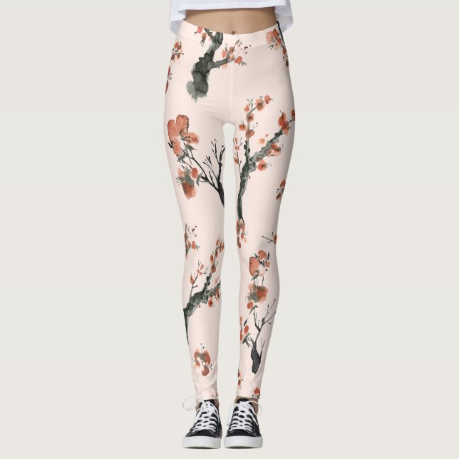 Blumenmuster der asiatischen Wasserfarbe Leggings (Vorderseite)