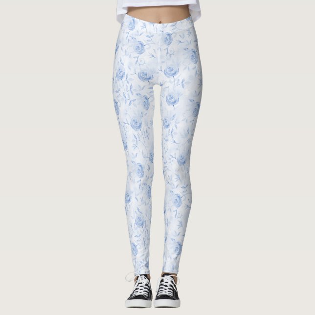 Blumenmuster der blauen Rose Leggings (Vorderseite)