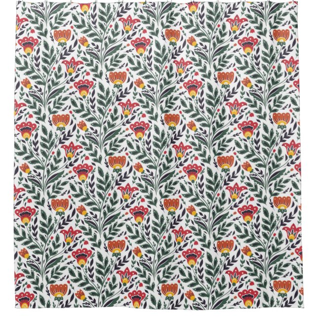 Blumenmuster der Folklorekunst Duschvorhang (Vorderseite)