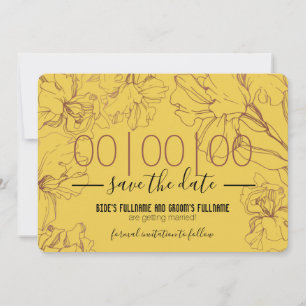 Blumenmuster der Kontur in Gelb Mustard BG Hochzei Save The Date