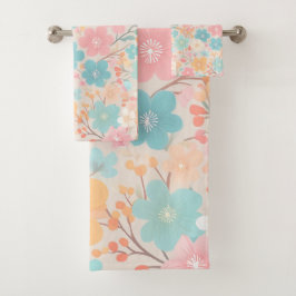 Blumenmuster der Pastelfeder 03 Badhandtuch Set