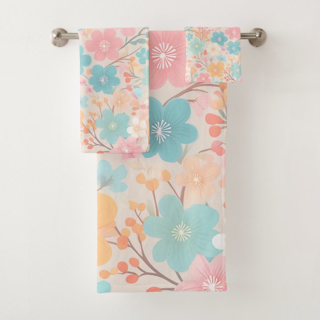 Blumenmuster der Pastelfeder 03 Badhandtuch Set (Insitu)
