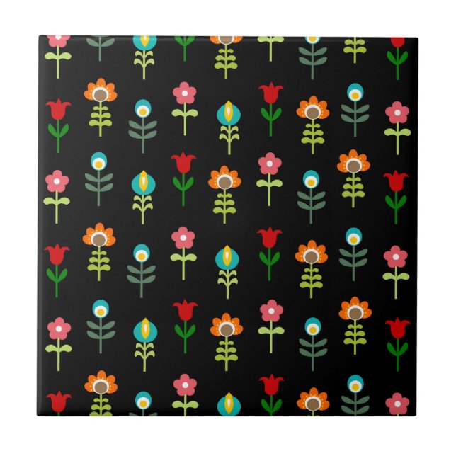 Blumenmuster der Retro-Folk Fliese (Vorderseite)