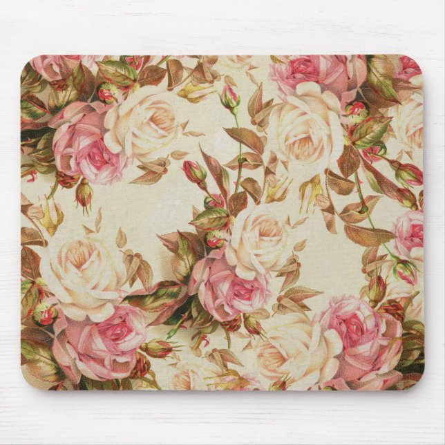 Blumenmuster der Vintagen rosa weißen braunen Mousepad (Vorne)