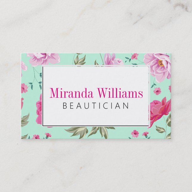 Blumenmuster des rosa Frühlinges des Türkises Visitenkarte (Vorderseite)