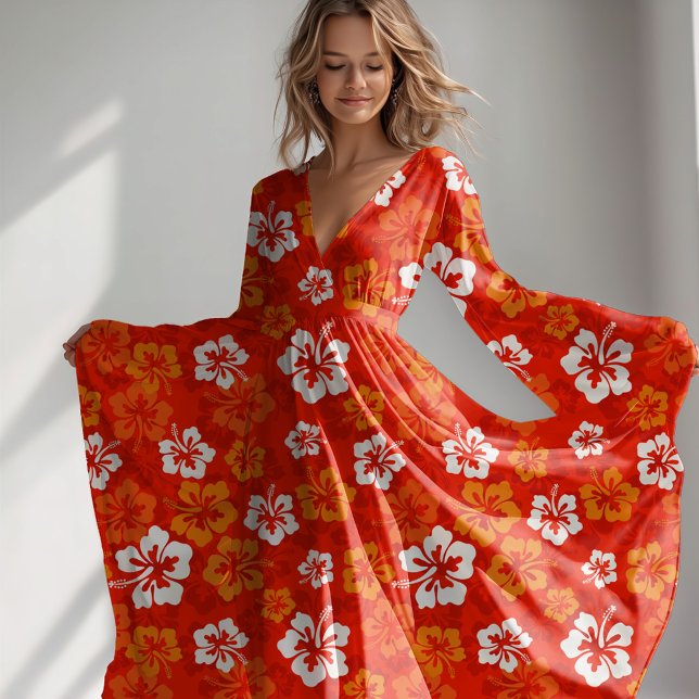 Blumenmuster des tropischen hawaiianischen Hibisku Stoff (Tropical summer bright orange hibiscus pattern)