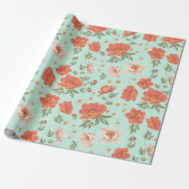 Blumenmuster des Vintagen orange aquamarinen Geschenkpapier