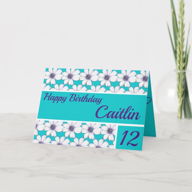 Blumenmuster-Design Aquamarin Geburtstag Karte (Vorderseite)