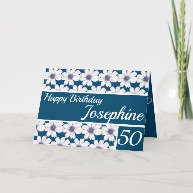Blumenmuster-Design Blue Birthday Karte (Vorderseite)