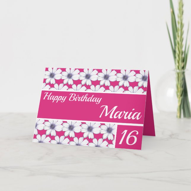 Blumenmuster Design Fuscia Pink Geburtstag Karte (Vorderseite)