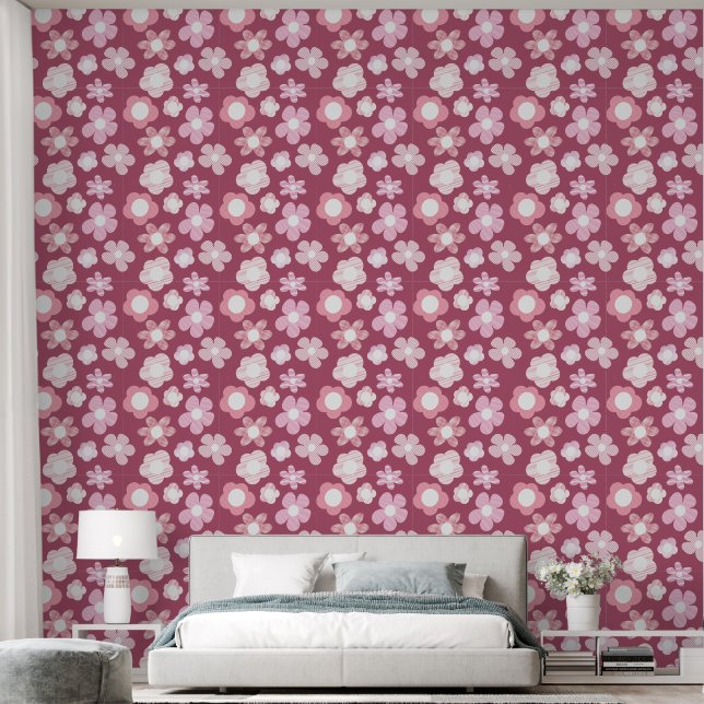 Blumenmuster dunkelrosa tapete (Schlafzimmer)