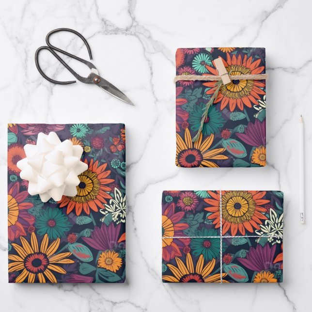 Blumenmuster, ein Bouquet farbenfroher Blume Geschenkpapier Set (Vorderseite)