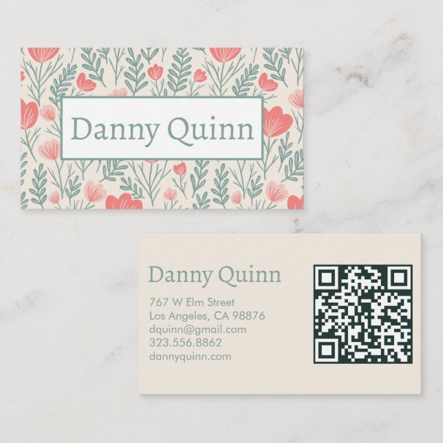 Blumenmuster Elegantes botanisches Rosa Grün Visitenkarte (Vorne/Hinten)