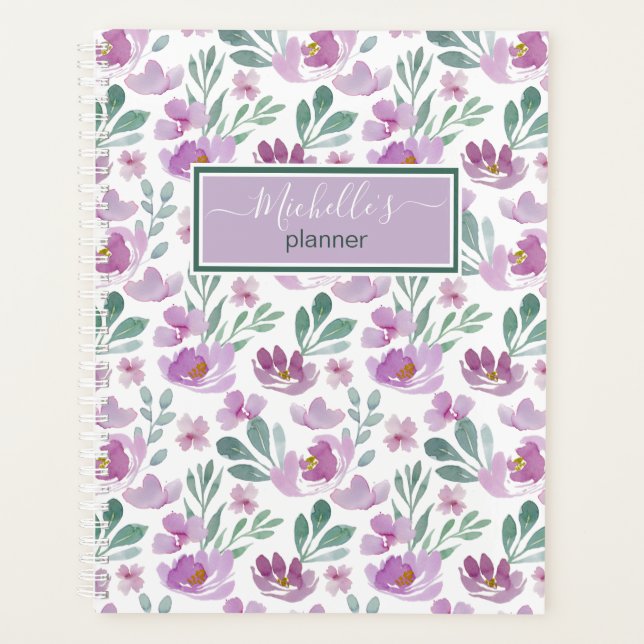 Blumenmuster Farbe Farbe Rosa Ihr Name Planer (Vorderseite)