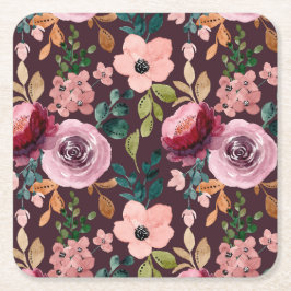 Blumenmuster Fashion Wasserfarbe farbig Rechteckiger Pappuntersetzer