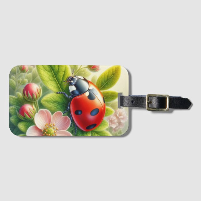 Blumenmuster/Federladybugs Gepäckanhänger (Vorderseite (Horizontal))
