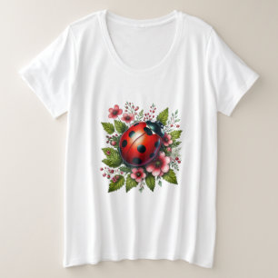 Blumenmuster/Federladybugs Große Größe T-Shirt