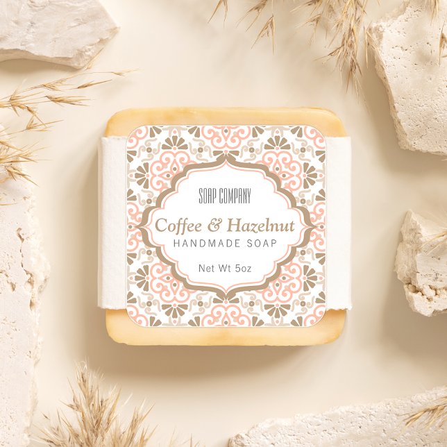 Blumenmuster Feminine Korallensoap Etikett Quadratischer Aufkleber (Von Creator hochgeladen)