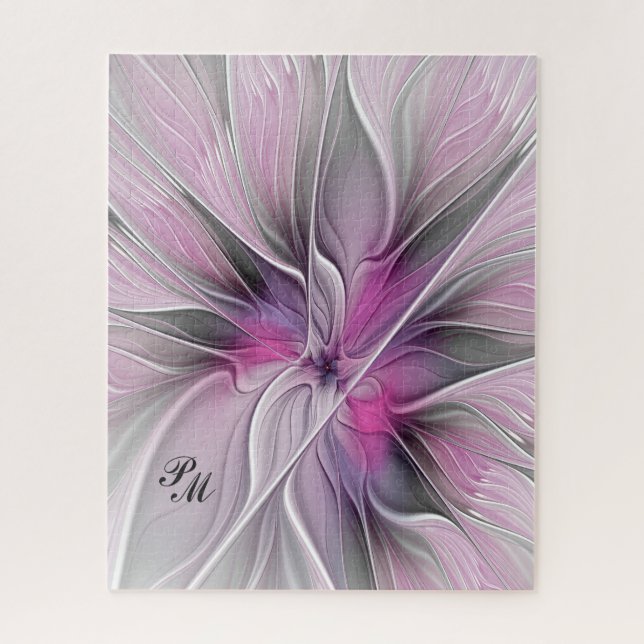 Blumenmuster Fraktal Abstrakte Blume Rosa Graue In Puzzle (Vertikal)