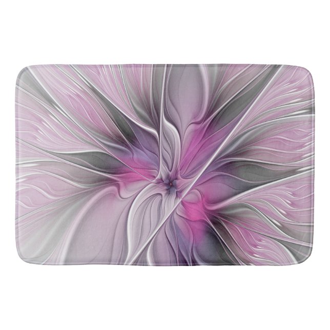 Blumenmuster Fraktal Moderne Abstrakte Blume Rosa  Badematte (Vorderseite)