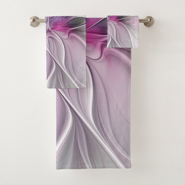 Blumenmuster Fraktal Moderne Abstrakte Blume Rosa  Badhandtuch Set (Insitu)