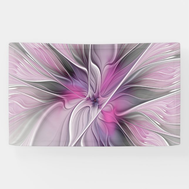 Blumenmuster Fraktal Moderne Abstrakte Blume Rosa  Banner (Horizontal)