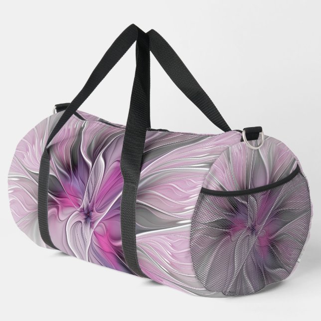 Blumenmuster Fraktal Moderne Abstrakte Blume Rosa  Duffle Bag (Rechte Ecke)