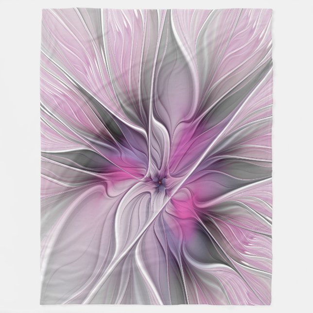 Blumenmuster Fraktal Moderne Abstrakte Blume Rosa  Fleecedecke (Vorderseite)