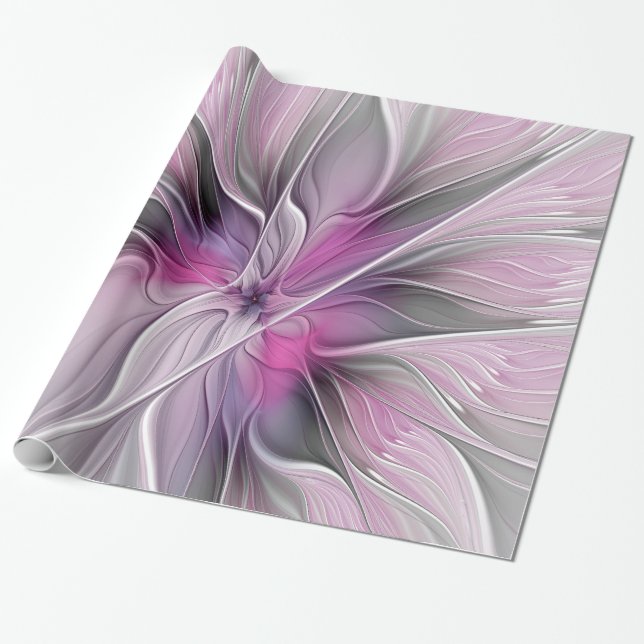 Blumenmuster Fraktal Moderne Abstrakte Blume Rosa  Geschenkpapier (Ungerollt)