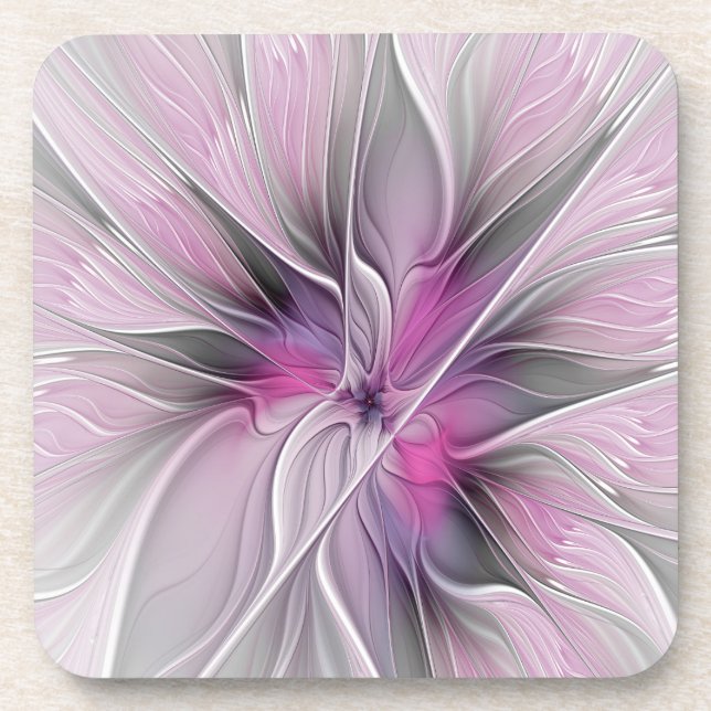 Blumenmuster Fraktal Moderne Abstrakte Blume Rosa  Getränkeuntersetzer (Vorderseite)