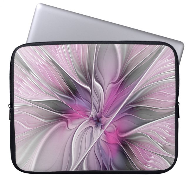 Blumenmuster Fraktal Moderne Abstrakte Blume Rosa  Laptopschutzhülle (Vorderseite)