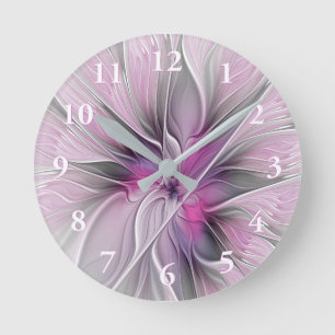 Blumenmuster Fraktal Moderne Abstrakte Blume Rosa  Runde Wanduhr