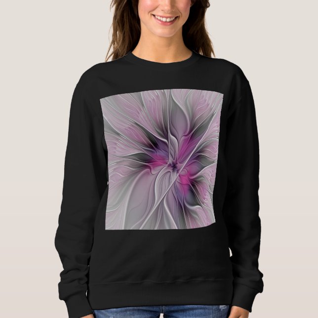 Blumenmuster Fraktal Moderne Abstrakte Blume Rosa  Sweatshirt (Vorderseite)