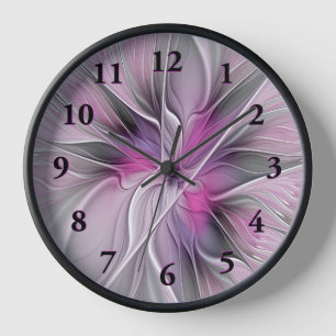 Blumenmuster Fraktal Moderne Abstrakte Blume Rosa  Uhr