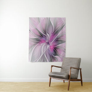 Blumenmuster Fraktal Moderne Abstrakte Blume Rosa Wandteppich
