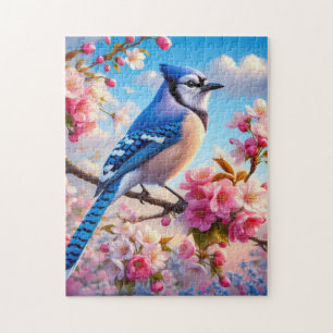 Blumenmuster/Frühling Blau Jay Art Puzzle