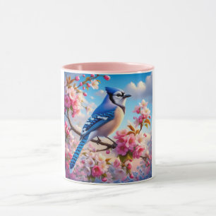 Blumenmuster/Frühling Blau Jay Art Tasse