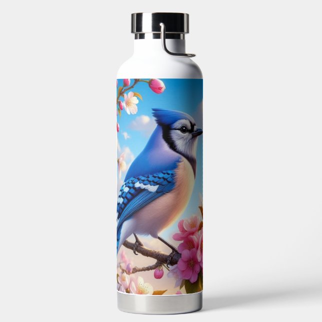 Blumenmuster/Frühling Blau Jay Art Trinkflasche (links)