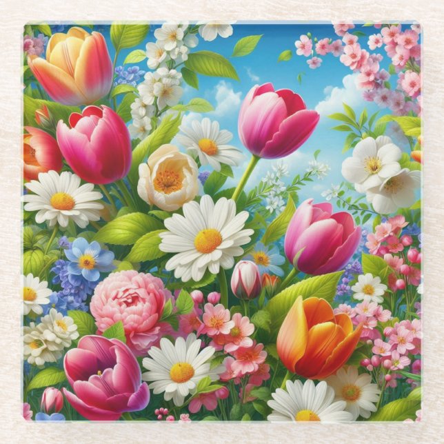 Blumenmuster/Frühlingsbilder Glasuntersetzer (Vorderseite)