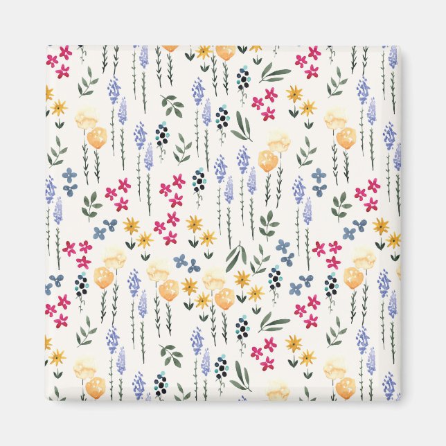 Blumenmuster Frühlingsflorales Quadrat Magnet (Vorne)