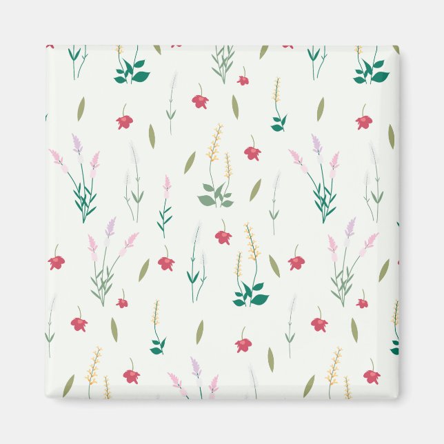 Blumenmuster Frühlingsflorales Quadrat Magnet (Vorne)